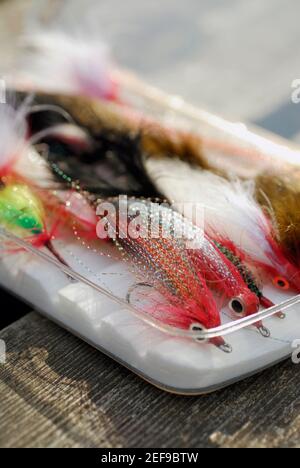 Close-up of fishing lures Stock Photo