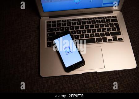 Jumbo app on the screen of an iPhone, Jumbo is an app that scans online products to identify and fix threats to your privacy and security. Stock Photo