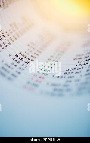 Close-up of financial figures on a page Stock Photo