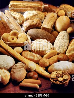 High angle view of assorted breads on a table Stock Photo