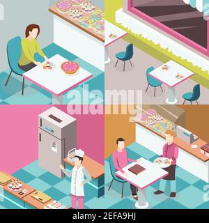 Confectionery chef isometric concept with cupcake and cream symbols ...