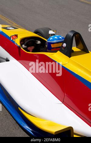 High angle view of a racecar driver in a racecar Stock Photo