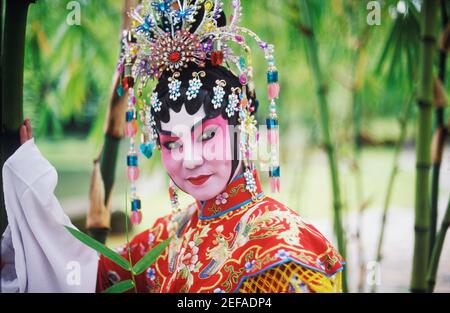 Side profile of a female Chinese opera performer, Singapore Stock Photo