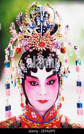 Portrait of a female Chinese opera performer, Singapore Stock Photo