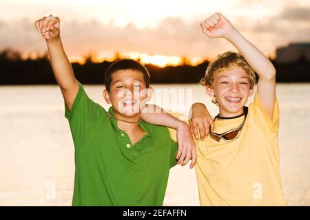 Portrait of two brothers smiling Stock Photo