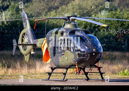 KLEINE-BROGEL, BELGIUM - SEP 14, 2019: German Army Airbus Eurocopter EC135 helicopter at Kleine-Brogel Airbase. Stock Photo