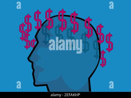 Man with dollar signs surrounding his head Stock Photo