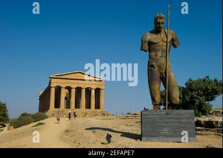 Europe, Italy, Sicily, Agrigento, Valley of the Temples is an archaeological site in Sicily characterized by the exceptional state of preservation and Stock Photo