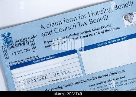 A claim form for housing benefit and council tax benefit, England, UK Stock Photo