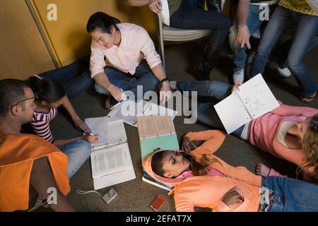 High angle view of university students studying together Stock Photo