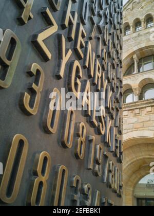 Poznan Poland May 10 2019 Monument of cryptologists in front of cultural center Zamek Stock Photo