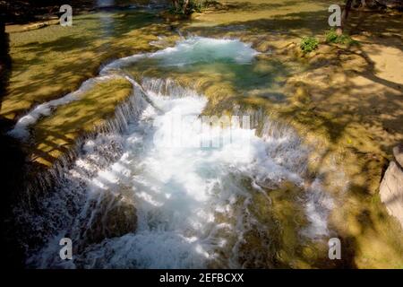 High angle view of a waterfall, Tamasopo Waterfalls, Tamasopo, San luis Potosi, Mexico Stock Photo