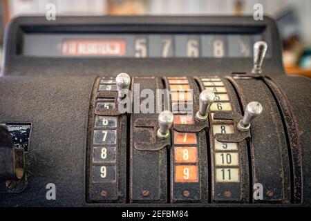 Closeup of an old-fashioned cash register Stock Photo