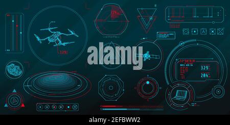 A set of thin elements on the topic of Drone Control. Stock Vector