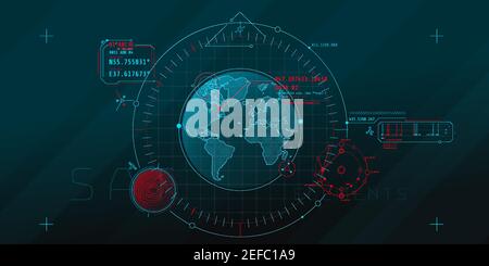 Design of a futuristic software interface for tracking an object on the planet. Stock Vector