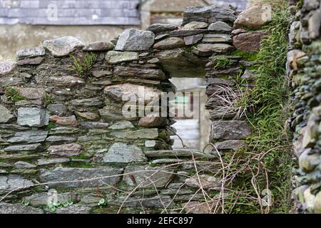 Stone Wall of Old Abandoned House, County Kerry, Ireland Stock Photo