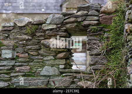 Stone Wall of Old Abandoned House, County Kerry, Ireland Stock Photo