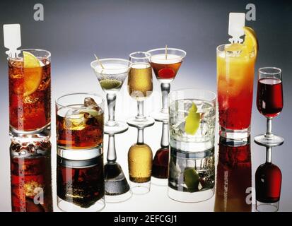 High angle view of glasses of cocktail drinks Stock Photo