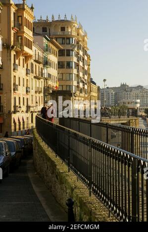 High angle view of cars parked on a street, Spain Stock Photo