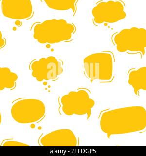 Chat bubble pattern. Seamless pattern, yellow speech bubbles on white background. Hand drawn doodle talking bubbles. Dialog in social media. Vector il Stock Vector