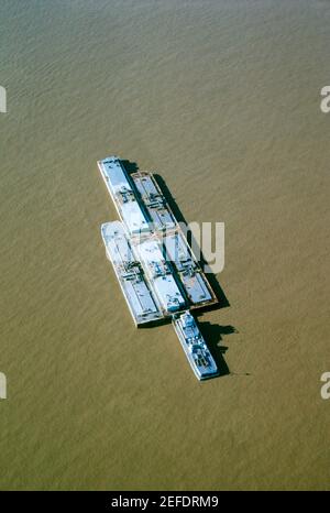 Aerial view of grain barges on the river, Mississippi River, New Orleans, Louisiana, USA Stock Photo