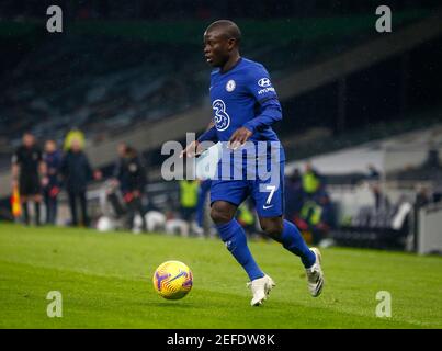 LONDON, ENGLAND - FEBRUARY 04: Chelsea's N'Golo Kante during Premiership between Tottenham Hotspur and Chelsea at Tottenham Hotspur Stadium , London, Stock Photo