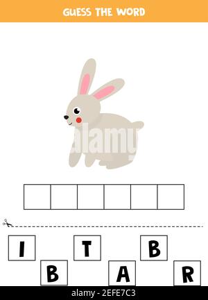 Spelling game for kids with cute rabbit. Learning worksheet for kids. Stock Vector