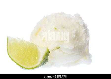 frontview of lemon ice cream scoop Stock Photo