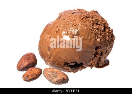 One scoop of chocolate with real cocoa beans isolated on white background Stock Photo