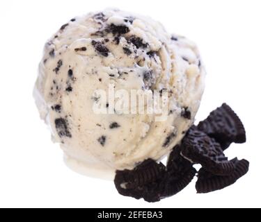 scoop of cookies and ice cream with cookie from above isolated on white background Stock Photo