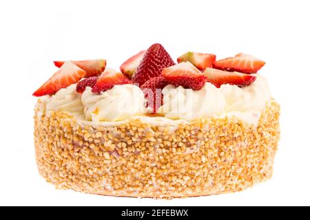 Strawberry cake - front view isolated on white background Stock Photo