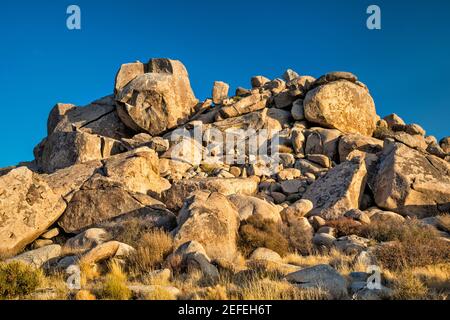 Granite rock formations, Wild Horse Canyon Road, near Mid Hills Campground, Mojave National Preserve, California, USA Stock Photo