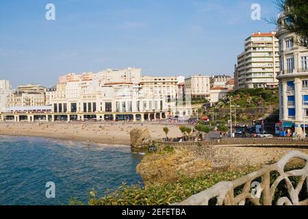 Buildings at the waterfront, Casino Municipal, Grande Plage, Biarritz, France Stock Photo