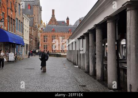 The closed fish market on a wet quite day in the city of Bruges in Belgium. Stock Photo