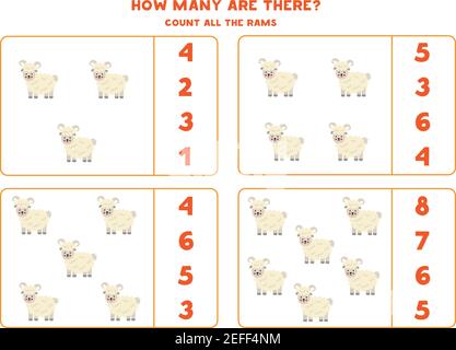 Count all farm sheep and circle the correct answers. Math game for kids ...