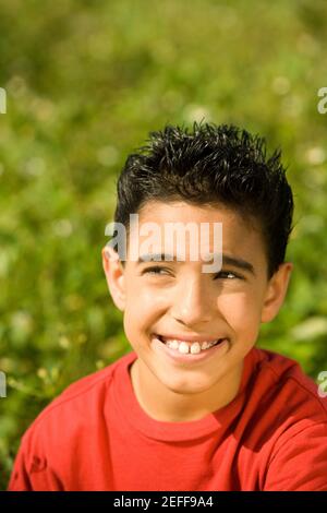 High angle view of a boy looking up Stock Photo