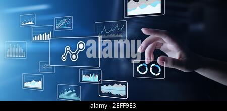 Big data analysis, business intelligence, technology solutions concept on virtual screen Stock Photo