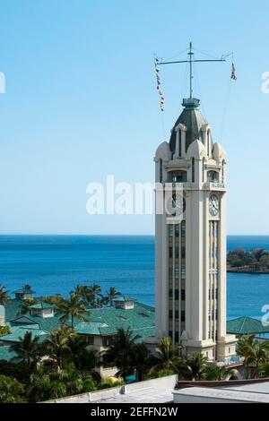 Tower on the island, Aloha Tower, Honolulu, Oahu, Hawaii Islands, USA Stock Photo