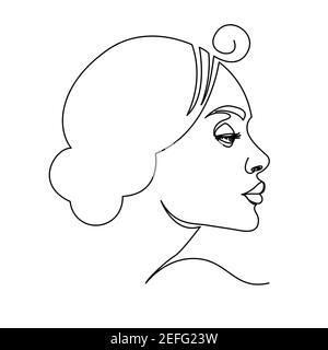 Woman face continuous line drawing. Abstract minimal woman portrait. Line art, drawing of face , fashion concept, woman beauty minimalist, vector. Stock Photo