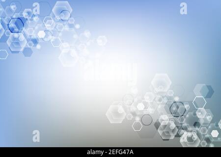 Modern futuristic background of the scientific hexagonal pattern. Virtual abstract background with particle, molecule structure for medical Stock Vector