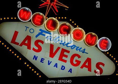 Close-up of Las Vegas sign board, Las Vegas, Nevada, USA Stock Photo