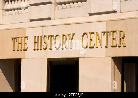 Text written on the building of a museum, Orange County Regional History Center, Orlando, Florida, USA Stock Photo