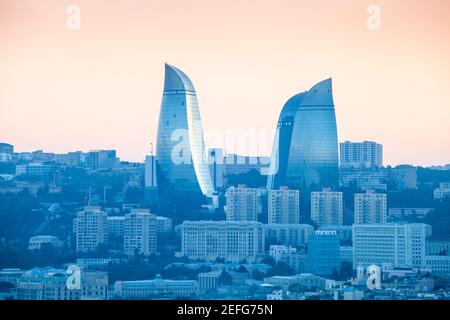 Azerbaijan, Baku, View of Baku looking towards Flame Towers Stock Photo