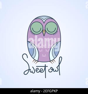Sweet owl logo. Doodel isolated emblem design. Kids education symbol. Vector illustration Stock Vector