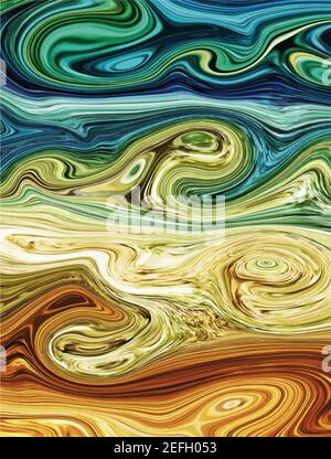 Modern design.Abstract marble texture in blue and orange tones, liquid paints. Vector illustration of the sea and sand. Stock Vector