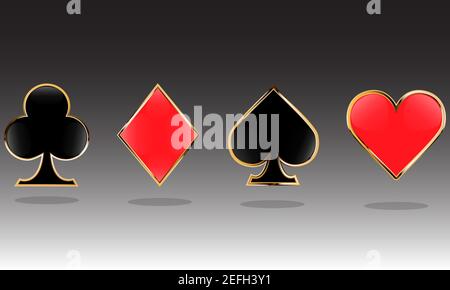 Set of game cards with golden outline for playing poker and casino. Vector illustration. Stock Vector