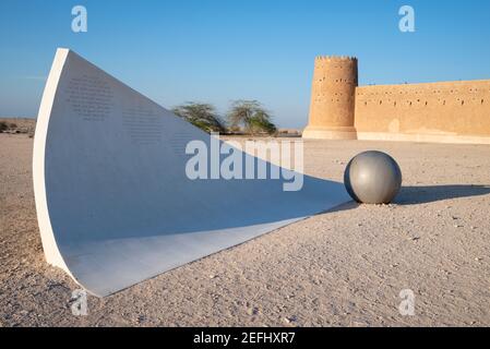 View of the Al Zubara Fort, a historic Qatari military fortress part of the Al Zubarah archeological site, a UNESCO World Heritage site in Qatar.