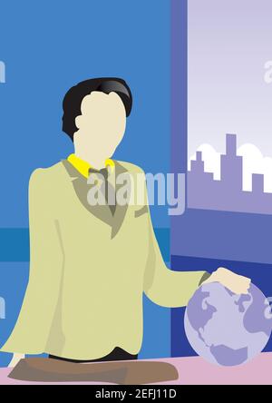 Close-up of a businessman holding a globe Stock Photo