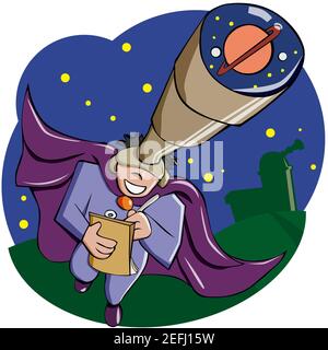 High angle view of a man looking through a telescope Stock Photo