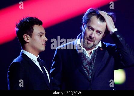 London, UK.  20th February 2013. Tom Daley and Jonathan Ross present the Brit Award for Best British Single during the 2013 Brit Awards Show, 02 Arena, London. Stock Photo